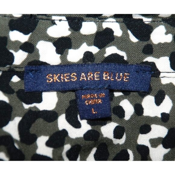 Skies Are Blue Patterned Maxi Dress Button Front Size L 3/4 Sleeve High Slit - Picture 8 of 10